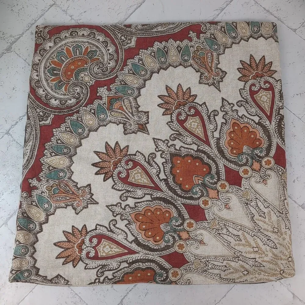 Pottery Barn Valencia Red Paisley Ikat Print Cotton Linen Pillow Cover 18